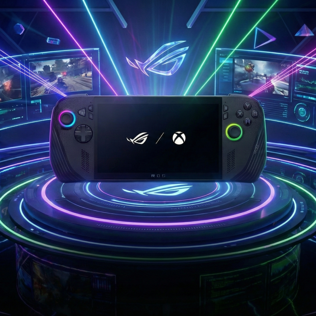 Front view of the ASUS ROG Xbox Ally showing the 7-inch 1080p 120Hz display and Xbox layout, the best budget handheld console for 2025.