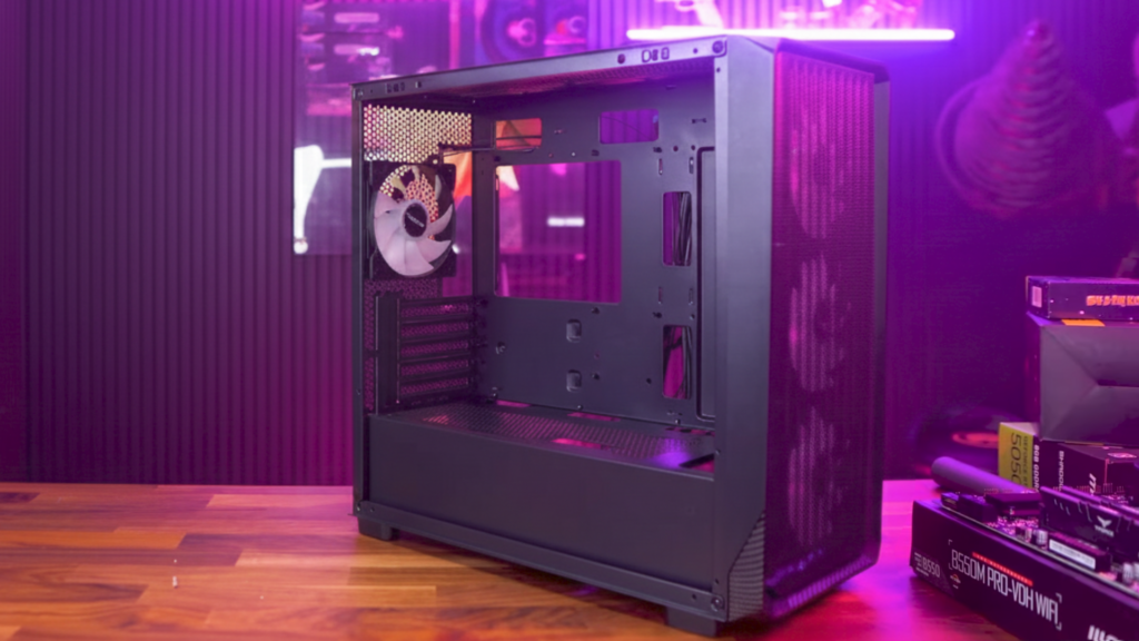 Montech Air 100 ARGB Micro-ATX black case with mesh front panel and four pre-installed fans for excellent airflow.